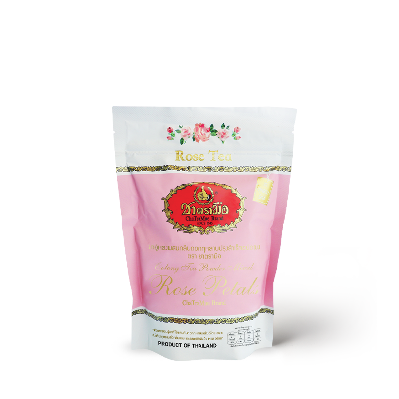 Front of ChaTraMue Rose Tea 150g tea mix bag